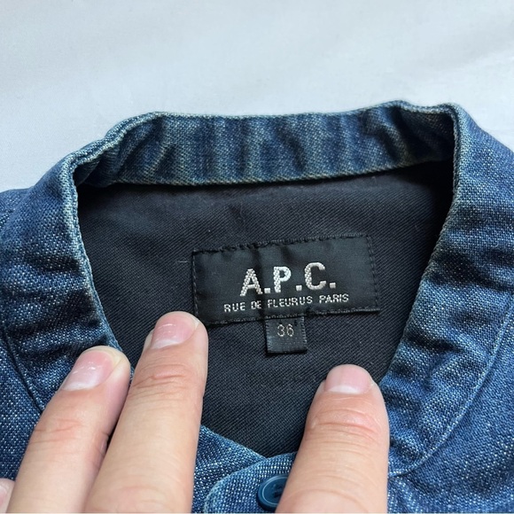A.P.C. blue denim button up short puff sleeve mini dress - Picture 6 of 7